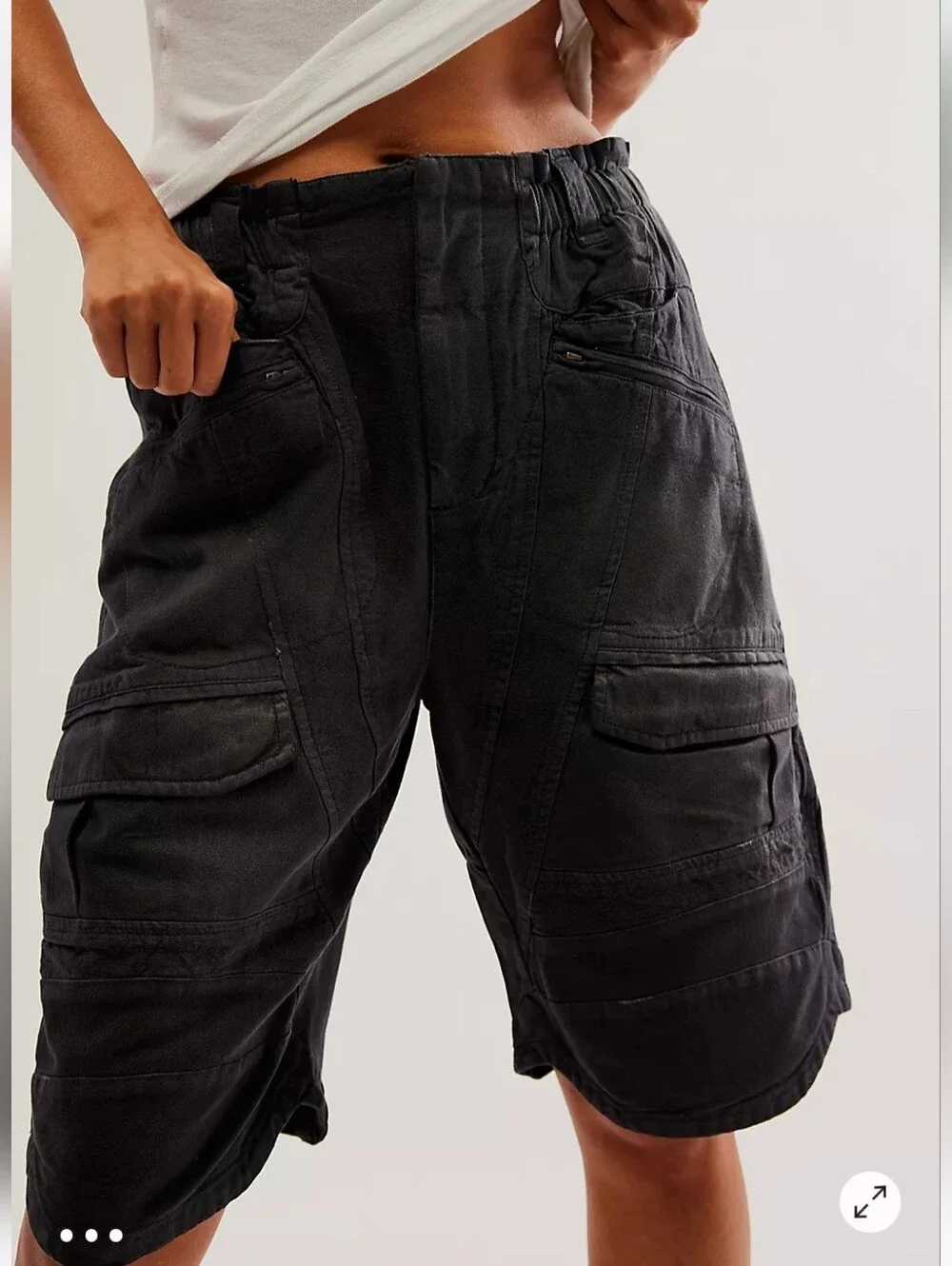 NWT Free People Islands Of Time Utility Shorts In Washed Black Medium